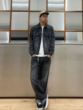 「ワイドパンツ 」｜「アイテム（デニムジャケット）」を使った、Linさん（メンズ・177cm）の秋コーディネート
