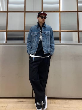 「ワイドパンツ 」｜「アイテム（デニムジャケット）」を使った、Linさん（メンズ・177cm）の秋コーディネート
