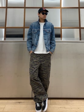 「ワイドパンツ 」｜「アイテム（デニムジャケット）」を使った、Linさん（メンズ・177cm）の秋コーディネート