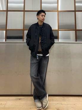 「ワイドパンツ 」｜「アイテム（ブルゾン）」を使った、Linさん（メンズ・177cm）の秋コーディネート