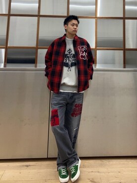 「ワイドパンツ 」｜「アイテム（ブルゾン）」を使った、Linさん（メンズ・177cm）の秋コーディネート