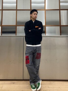 「ワイドパンツ 」｜「アイテム（ブルゾン）」を使った、Linさん（メンズ・177cm）の秋コーディネート