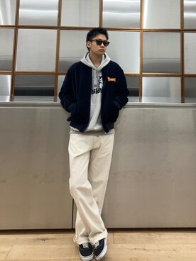 「ワイドパンツ 」｜「アイテム（ブルゾン）」を使った、Linさん（メンズ・177cm）の秋コーディネート