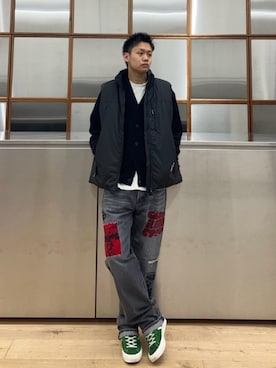 「アイテム（ベスト）」を使った、Linさん（メンズ・177cm）の秋コーディネート