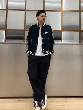 「ワイドパンツ 」｜「アイテム（ブルゾン）」を使った、Linさん（メンズ・177cm）の秋コーディネート