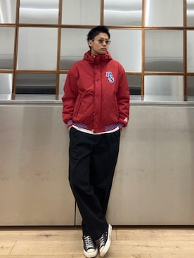 「ワイドパンツ 」｜「アイテム（ブルゾン）」を使った、Linさん（メンズ・177cm）の秋コーディネート