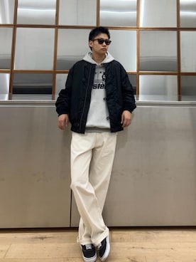「ワイドパンツ 」｜「アイテム（ブルゾン）」を使った、Linさん（メンズ・177cm）の秋コーディネート