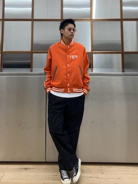 「ワイドパンツ 」｜「アイテム（ブルゾン）」を使った、Linさん（メンズ・177cm）の秋コーディネート