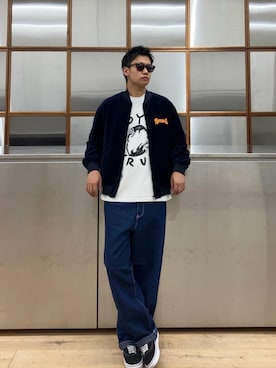 「ワイドパンツ 」｜「アイテム（ブルゾン）」を使った、Linさん（メンズ・177cm）の秋コーディネート