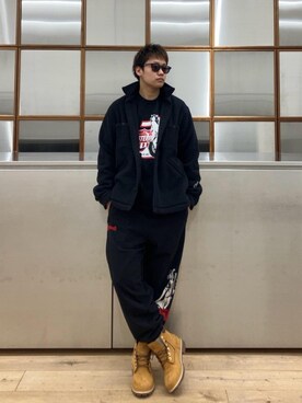 「ワイドパンツ 」｜「アイテム（スウェットパンツ）」を使った、Linさん（メンズ・177cm）の冬コーディネート