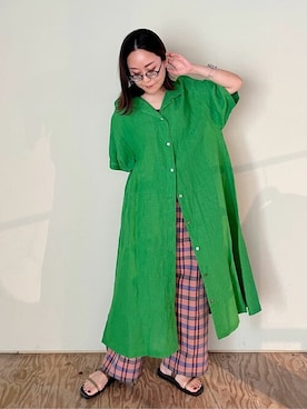 「yuni（ユニ　）のアイテム（シャツワンピース）」を使った、bulle de savonさん（レディース・152cm）の春コーディネート