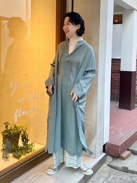 「yuni（ユニ　）のアイテム（シャツワンピース）」を使った、bulle de savonさん（レディース・158cm）の春コーディネート