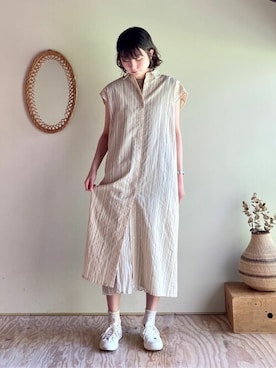 「yuni（ユニ　）のアイテム（シャツワンピース）」を使った、bulle de savonさん（レディース・172cm）の夏コーディネート