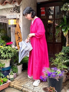 「yuni（ユニ　）のアイテム（シャツワンピース）」を使った、bulle de savonさん（レディース・158cm）の夏コーディネート