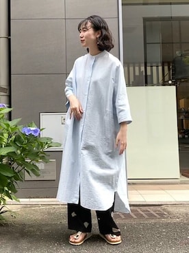 「yuni（ユニ　）のアイテム（シャツワンピース）」を使った、bulle de savonさん（レディース・158cm）の夏コーディネート
