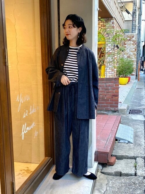 8oz デニム マオカラージャケットを使った人気ファッション