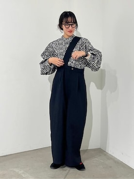 ○ハナ×チェック ジャカード ショート丈バルーンスリーブブラウスを 
