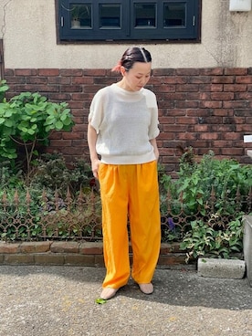 「yuni（ユニ　）の△コットンキュプラ　プロダクトダイ　ワイドペチパンツ（その他パンツ）」を使った、bulle de savonさん（レディース・152cm）の春コーディネート