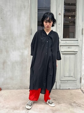 「yuni（ユニ　）のアイテム（シャツワンピース）」を使った、bulle de savonさん（レディース・155cm）の春コーディネート