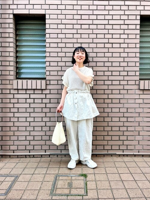 △コットンリネンデニム バックゴムパンツ（デニムパンツ