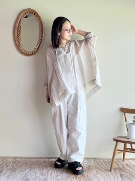 「yuni（ユニ　）の△コットンリネンデニム　バックゴムパンツ（デニムパンツ）」を使った、bulle de savonさん（レディース・151cm）の春コーディネート
