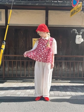 「アイテム（ベスト、レッド系）」を使った、bulle de savonさん（レディース・152cm）の春コーディネート