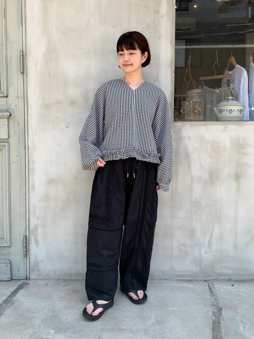 bibiy 刺繍 ネイビー ワイドパンツ AMBIDEX Store △○カットワーク刺繍 ワイドパンツ(F シロ): yuni