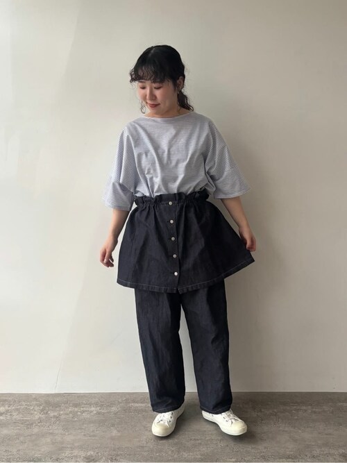 △コットンリネンデニム バックゴムパンツ（デニムパンツ