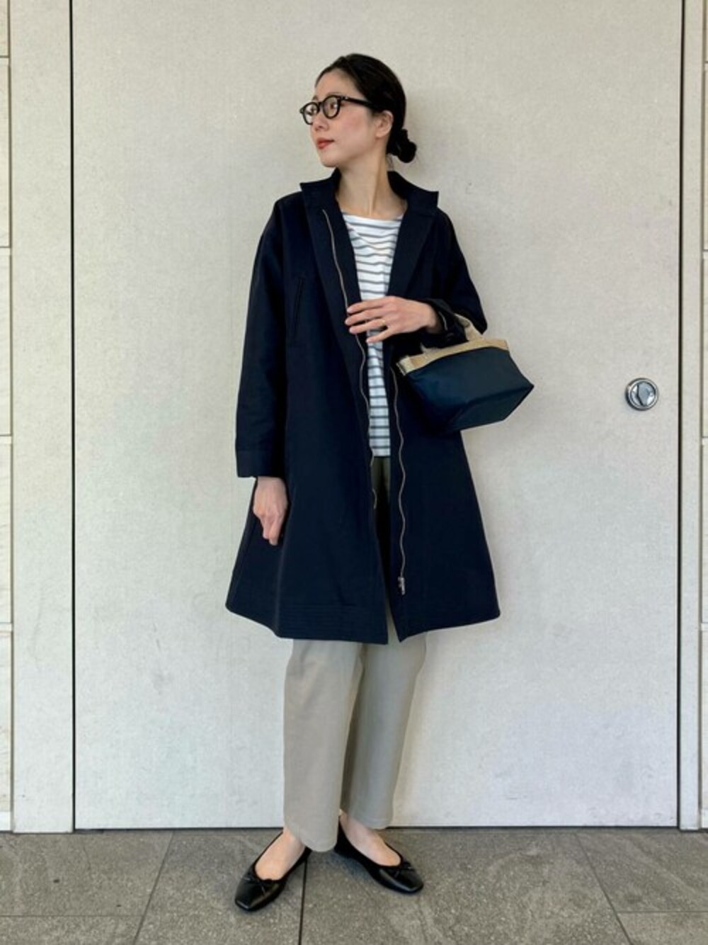 「アーバンリサーチ、URBAN RESEARCH、Sonny　Label、サニーレーベル」｜「URBAN RESEARCH Sonny Labelのパターンボーダードルマンプルオーバー（Tシャツ/カットソー、グレー系）」を使った、SonnyLabel WOMENさん（レディース・168cm）の春コーディネートの1枚目の写真