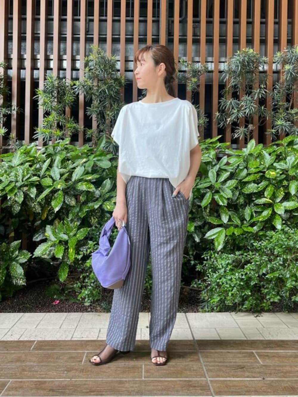 【LOOKPLE】 ストライプ リネン バンディング ワイドパンツ ストライプワイドバンディングパンツ | ファッション通販サイト NUGU