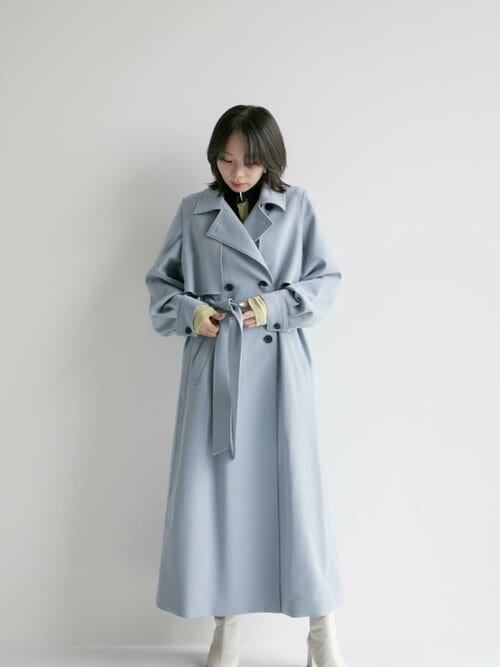 美品 PUBLIC TOKYO 【岐阜県産】オーバーサイズトレンチコート 黒 PUBLIC TOKYO トレンチコート コート 「華奢見え・小顔効果