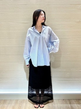 「NOLLEY’S Sophi（ノーリーズソフィ）のライトブロードオーバーシャツ（シャツ/ブラウス、ブルー系）」を使った、NOLLEY'Sさん（レディース・160cm）の春コーディネート