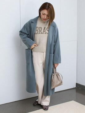 「ロゴニット」｜「アイテム（チェスターコート）」を使った、SocialGIRLさん（レディース・160cm）の秋コーディネート