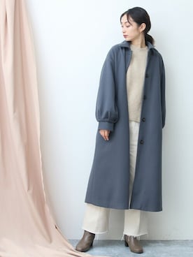 「ブルーコーデ」｜「アイテム（ステンカラーコート）」を使った、SocialGIRLさん（レディース・169cm）の冬コーディネート