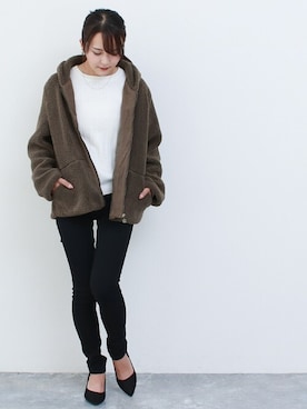 「黒パンツ」｜「アイテム（その他アウター）」を使った、SocialGIRLさん（レディース・160cm）の冬コーディネート