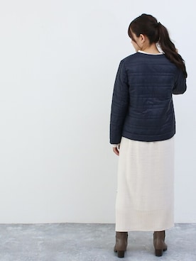 「ニットワンピース」｜「アイテム（ノーカラージャケット）」を使った、SocialGIRLさん（レディース・160cm）の冬コーディネート