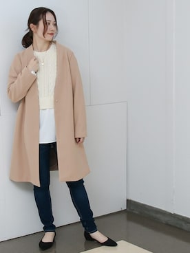 「スキニー」｜「アイテム（ノーカラーコート）」を使った、SocialGIRLさん（レディース・164cm）の冬コーディネート