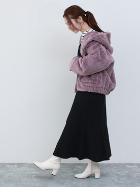 「アイテム（ブルゾン、パープル系）」を使った、SocialGIRLさん（レディース・164cm）の冬コーディネート