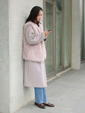「ベスト」｜「アイテム（ノーカラーコート）」を使った、SocialGIRLさん（レディース・169cm）の冬コーディネート