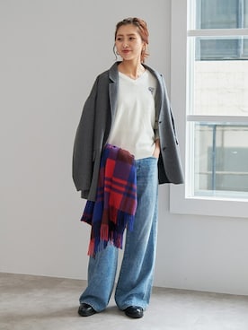 「マフラー」｜「アイテム（テーラードジャケット）」を使った、Moeriさん（レディース・160cm）の冬コーディネート