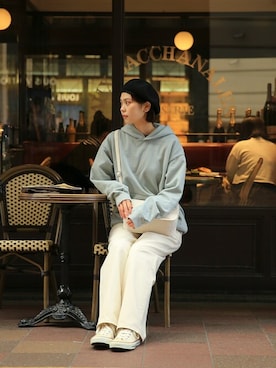 「アイテム（パーカー、グリーン系）」を使った、WAIPERさん（レディース・166cm）の冬コーディネート