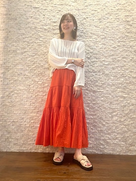 「アイテム（スカート、オレンジ系）」を使った、ORientalTRafficプレスさん（レディース・161cm）の夏コーディネート