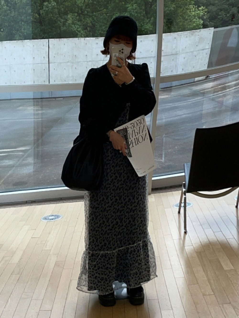 「ワンピース、モノトーン、レイヤードスタイル、低身長、秋コーデ、お洒落さんとつながりたい、おしゃれさんと繋がりたい」｜「JOINT WORKSのJW キャミワンピース◆（ワンピース/ドレス、ブラック系）」を使った、おごさん（レディース・148cm）の秋コーディネートの1枚目の写真