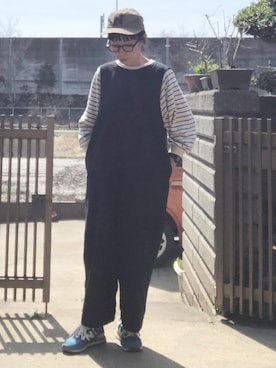 「昨日のコーデ」｜「アイテム（オールインワン・サロペット）」を使った、NANAEさん（レディース・155cm）の春コーディネート