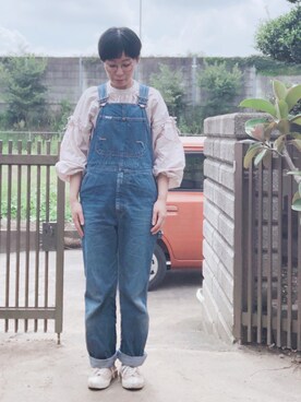 「袖ボリューム」｜「アイテム（オールインワン・サロペット）」を使った、NANAEさん（レディース・155cm）の秋コーディネート