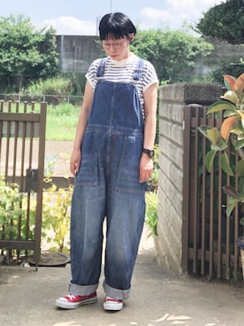 「アイテム（オールインワン・サロペット）」を使った、NANAEさん（レディース・155cm）の夏コーディネート