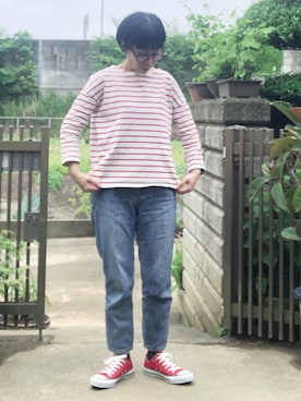 「アイテム（メガネ）」を使った、NANAEさん（レディース・155cm）の春コーディネート