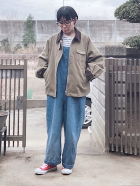 「アイテム（サロペット/オーバーオール）」を使った、NANAEさん（レディース・155cm）の冬コーディネート
