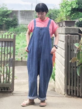 「studio CLIP（スタディオクリップ）のアイテム（オールインワン・サロペット）」を使った、NANAEさん（レディース・155cm）の夏コーディネート