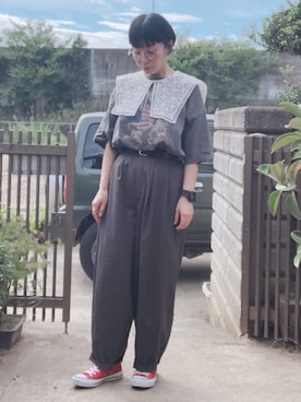 「アイテム（付け襟）」を使った、NANAEさん（レディース・155cm）の秋コーディネート
